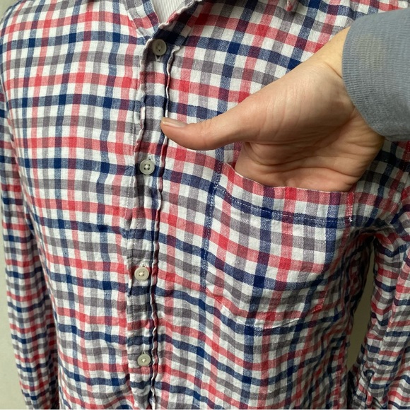 J Crew Linen Checkered Slim Fit Button Up Shirt - Picture 5 of 12